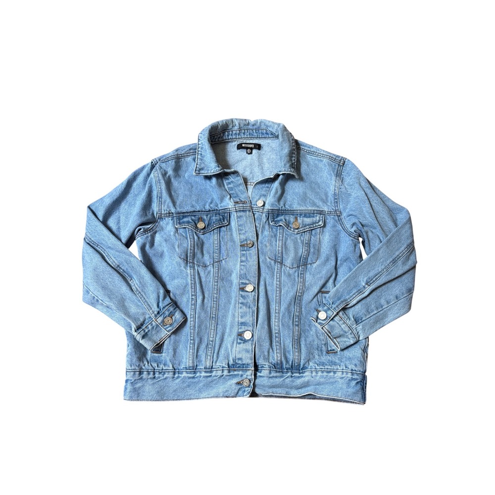 Missguided Denim Jacket Women Blue Casual Button Up Trucker Boho SIZE 4 - Picture 1 of 6